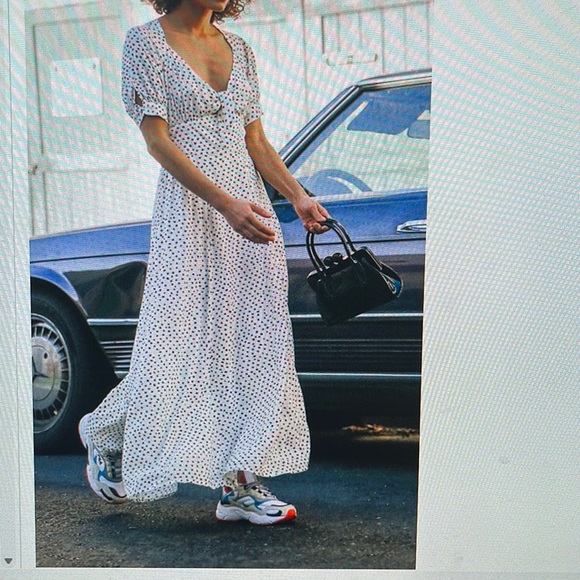 UO Polka Dot Tie-Front Midi Dress - Picture 1 of 10